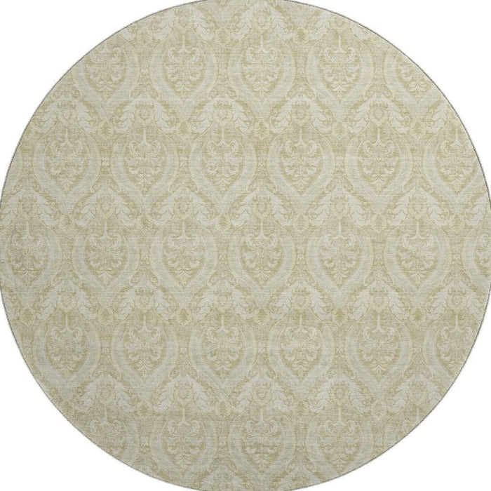 8' Floral Washable Round Rug With UV Protection (649771) - Beige / Ivory