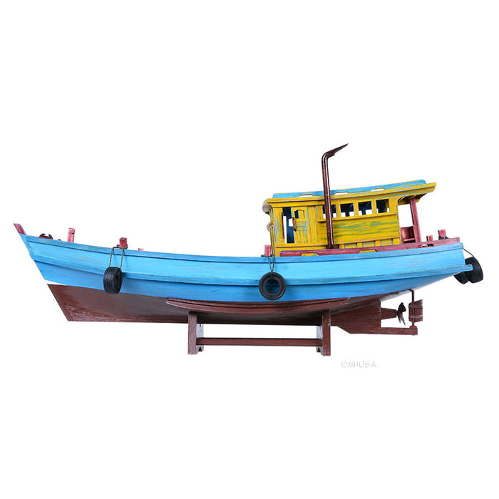 Hand Painted Model Boat - Light Blue / Yellow
