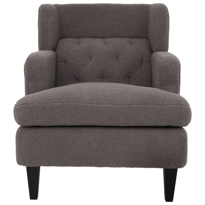 Giga upholstered accent armchair with tufted backrest, ideal for living room or bedroom decor, featuring plush fabric and stylish design.