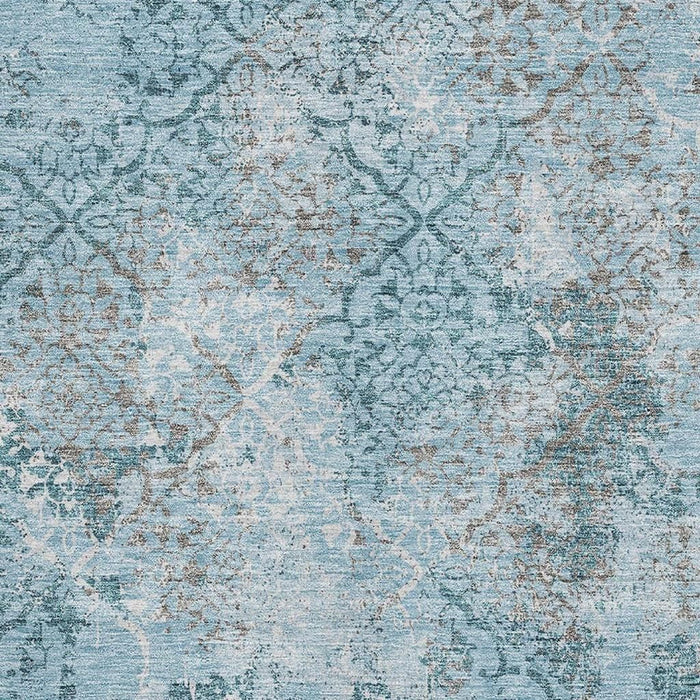 12' X 9' Abstract Washable Area Rug With UV Protection - Teal / Gray