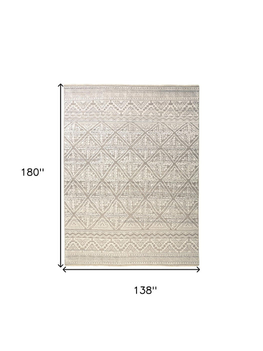 12' x 15' Geometric Hand Knotted Area Rug - Tan And Ivory