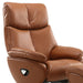 HomeRoots tufted genuine leather manual swivel recliner with matching ottoman in russet color, showcasing plush upholstery and wooden base.