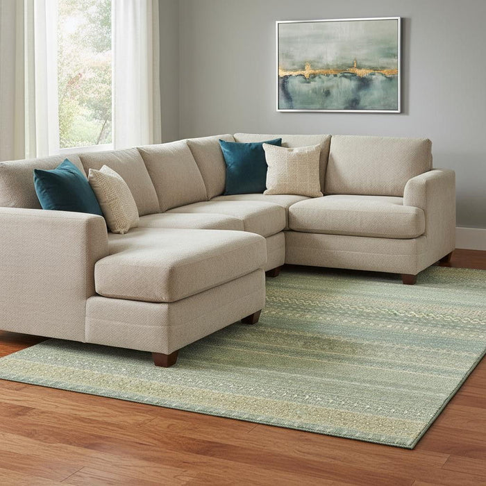 10' X 14' Striped Washable Area Rug With UV Protection (647488) - Fern Green / Ivory