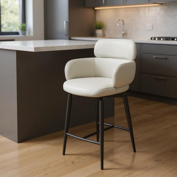 Faux Leather Counter Height Swivel Bar Chair - Gray