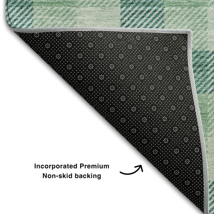 10' X 14' Plaid Washable Area Rug With UV Protection (682589) - Aqua / Ivory / Green