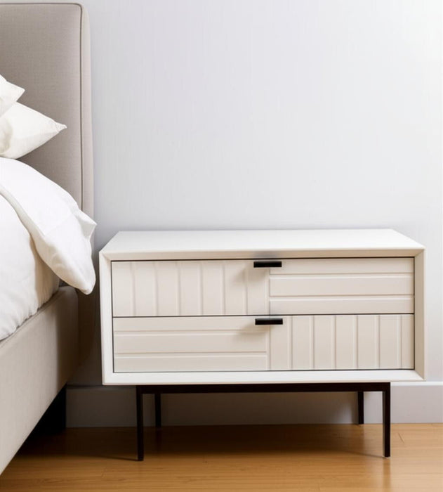 Two Drawer Faux Wood Nightstand - White And Black