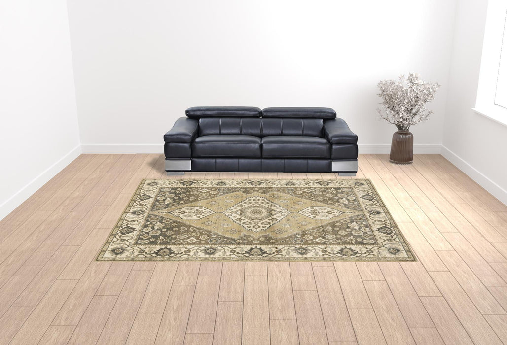 10' x 13' Oriental Power Loom Stain Resistant Area Rug - Beige Gray Tan And Charcoal