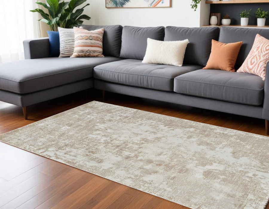 8' x 11' Modern Abstract Distressed Area Rug - Cream And Beige