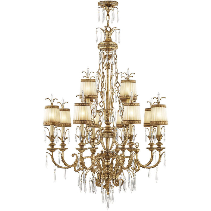 Twelve Light Metal Dimmable Chandelier With Shades - Gold