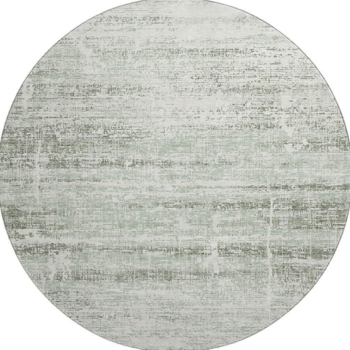 8' Abstract Washable Round Rug With UV Protection - Sage / Ivory