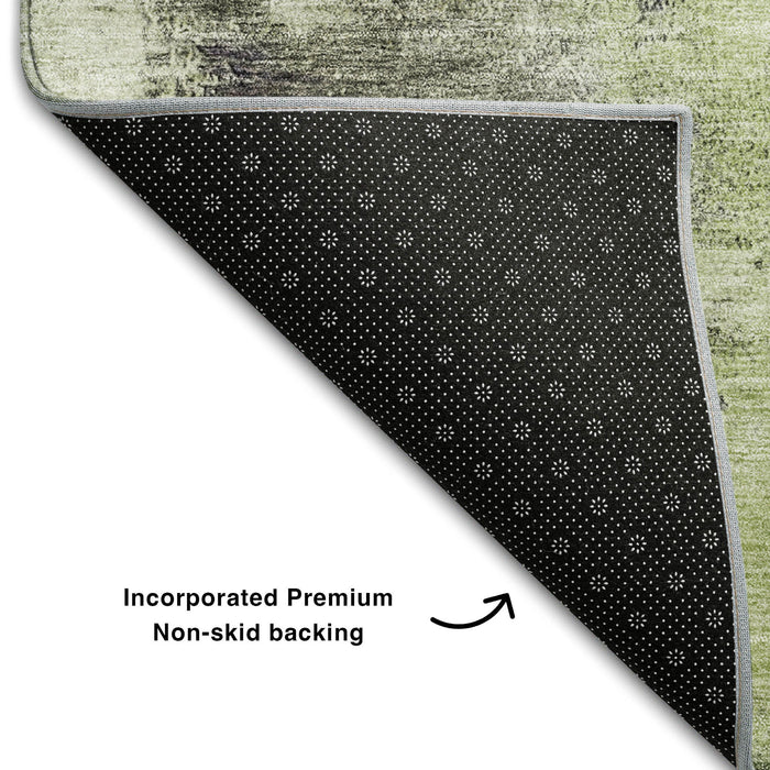 10' X 14' Abstract Washable Area Rug With UV Protection (683524) - Fern Green / Gray / Ivory