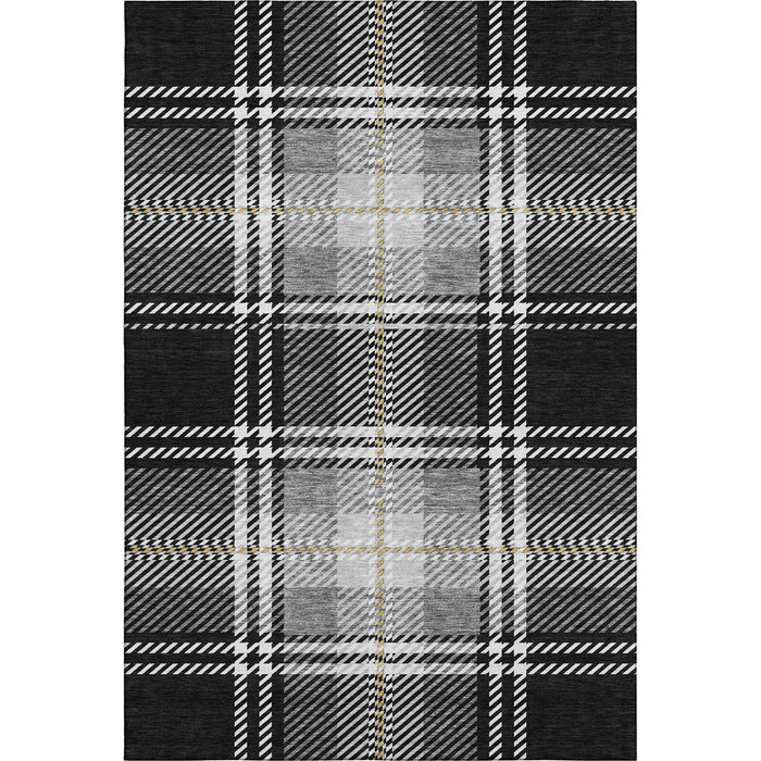 10' X 14' Plaid Washable Area Rug With UV Protection (674293) - Black / Ivory / Gold