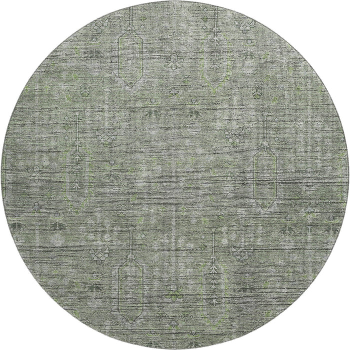 8' Southwestern Washable Round Rug With UV Protection - Green And Gray