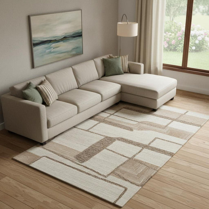 12' X 15' Wool Geometric Hand Tufted Area Rug (567631) - Brown / Tan / Ivory