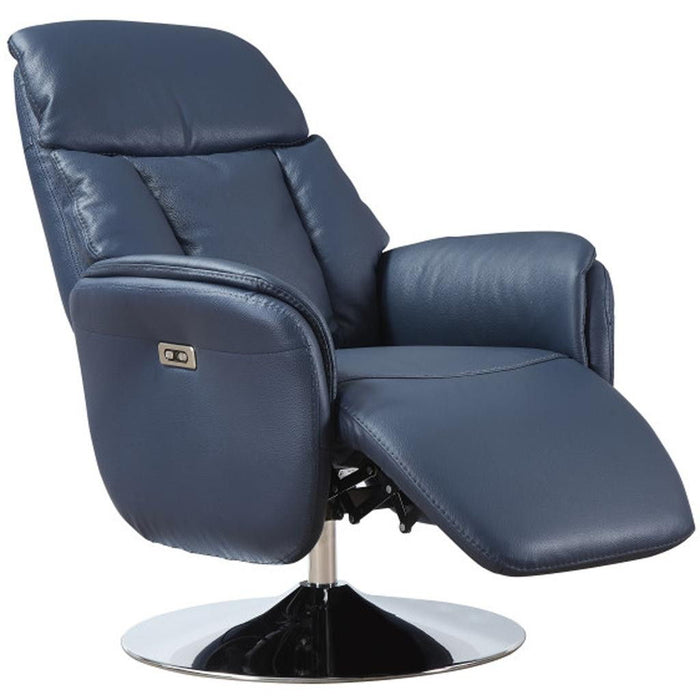 Tufted Genuine Leather Power Swivel Recliner (730574) - Navy Blue