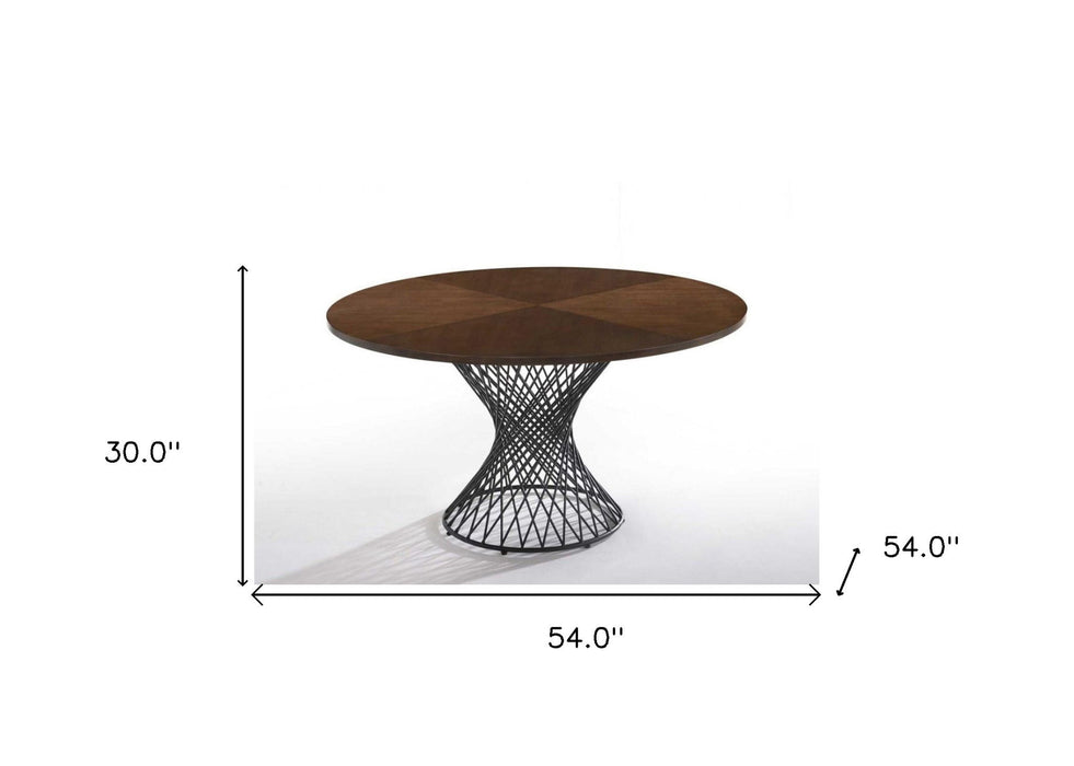 54" Rounded Solid Manufactured Wood And Iron Pedestal Base Dining Table - Brown / Black