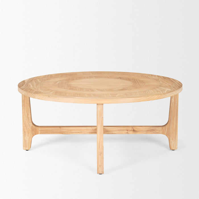 39" Solid Wood Round Distressed Coffee Table - Natural And White