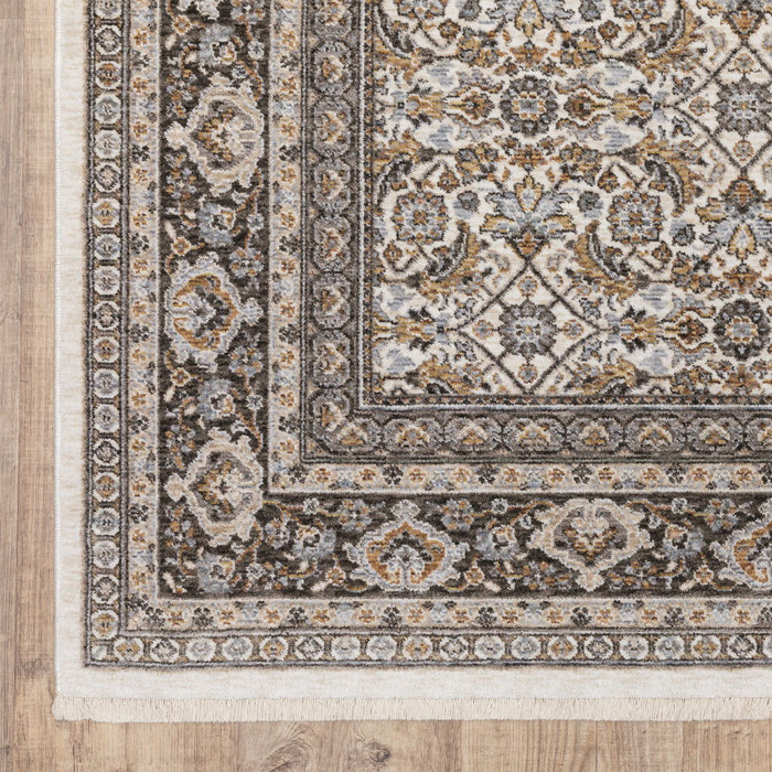 10' x 13' Oriental Power Loom Stain Resistant Area Rug With Fringe - Ivory And Gray