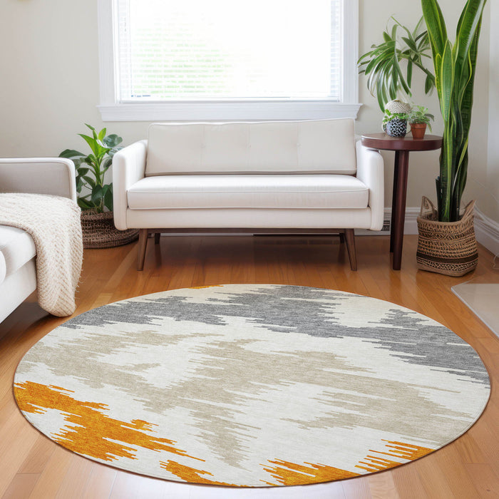 8' Transitional Abstract Washable Round Rug With UV Protection - Orange