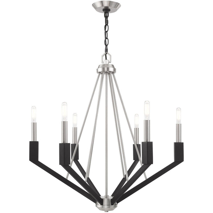 27" Six Light Dimmable Chandelier With Shades - Nickel