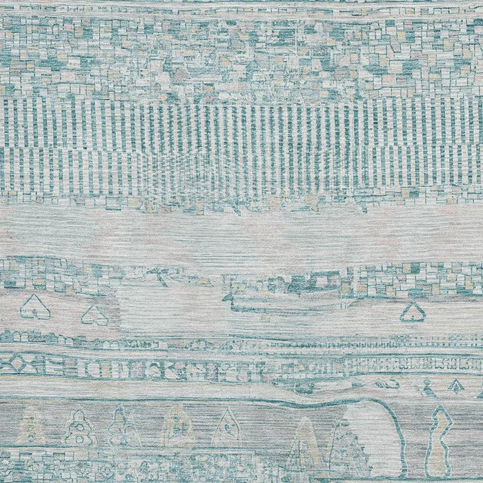 10' X 14' Striped Washable Area Rug With UV Protection (705233) - Teal / Gray