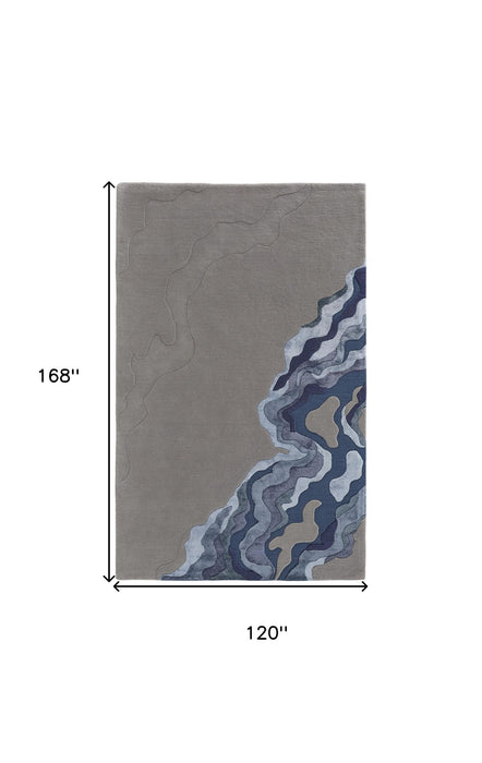 10' x 14' Wool Abstract Hand Tufted Area Rug - Gray And Blue