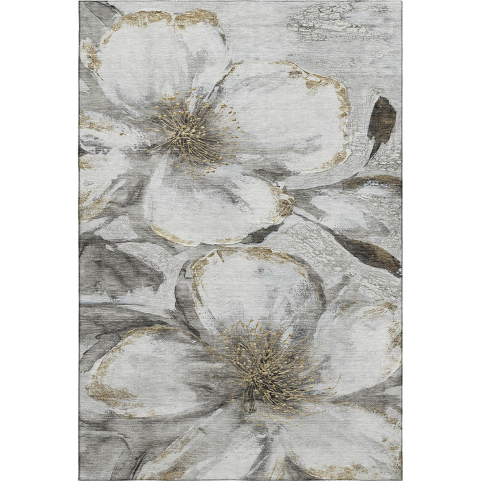 10' X 14' Floral Washable Area Rug With UV Protection (716665) - Silver / Gray