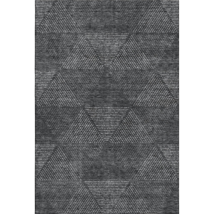 9' X 12' Geometric Washable Area Rug With UV Protection - Charcoal And Silver
