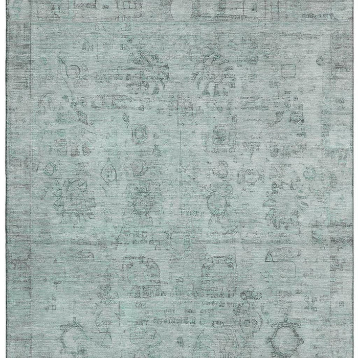 10' X 14' Oriental Washable Area Rug With UV Protection (700769) - Aqua / Gray