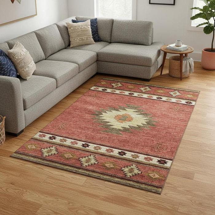 8' X 10' Geometric Washable Area Rug With UV Protection (645670) - Cinnamon / Ivory / Beige