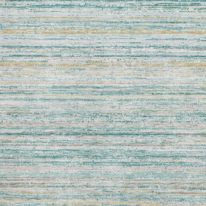 10' X 14' Striped Washable Area Rug With UV Protection (692376) - Teal / Ivory / Gold