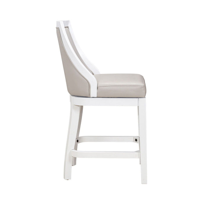 Faux Leather And Solid Wood Counter Height Swivel Bar Chair - Pearl Silver And White