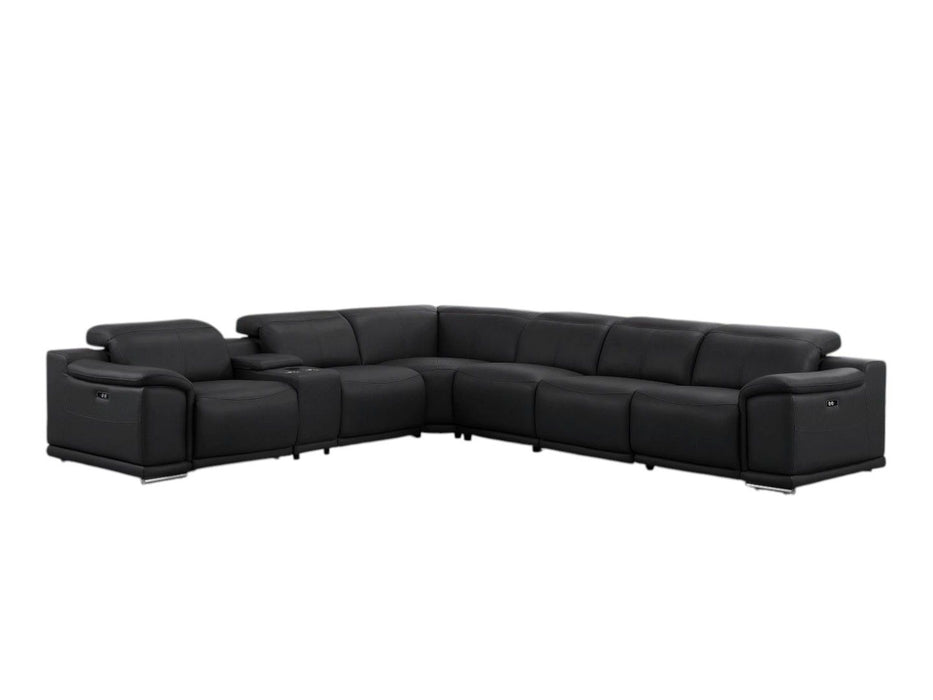 Leather Modular L-Shaped Seven Piece Corner Sectional With Console - Black
