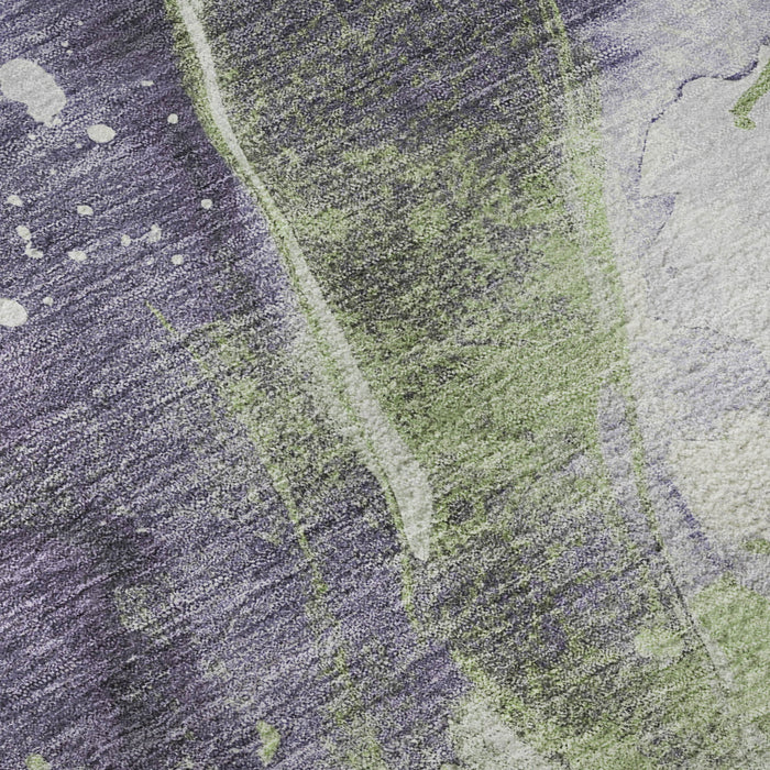 10' X 14' Abstract Washable Area Rug With UV Protection (694218) - Purple / Green / Ivory
