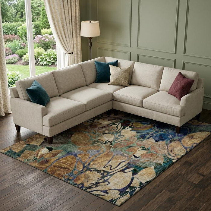 10' X 14' Abstract Distressed Washable Area Rug With UV Protection (648964) - Beige / Blue / Purple