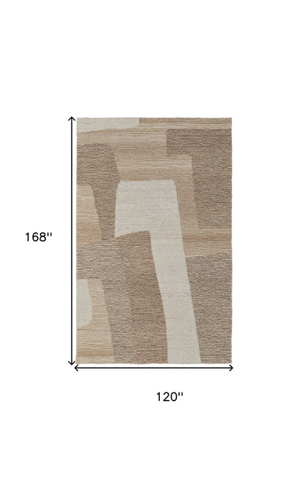 10' x 14' Wool Abstract Hand Tufted Area Rug - Brown Tan And Ivory