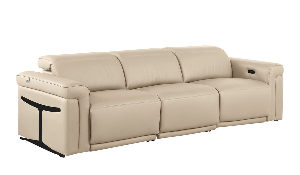 Top Grain Leather Reclining Metal USB Sofa (720356) - Beige