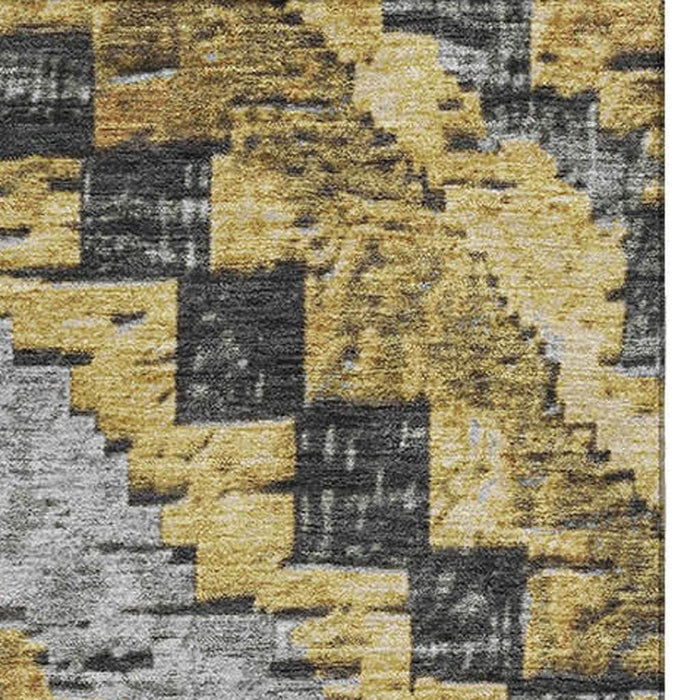 10' X 14' Diamond Washable Area Rug With UV Protection (707065) - Gold / Charcoal / Gray