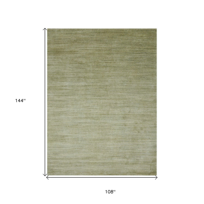 9' X 12' Wool Striped Hand Woven Area Rug - Green And Sage