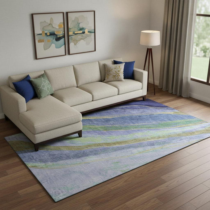 10' X 14' Abstract Washable Area Rug With UV Protection (715537) - Purple / Green