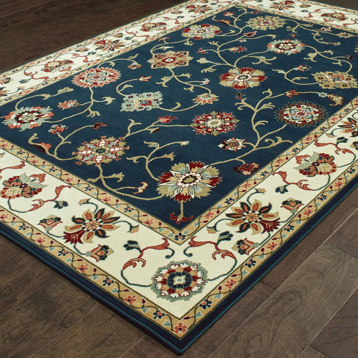 10' x 13' Oriental Power Loom Stain Resistant Area Rug - Navy And Ivory
