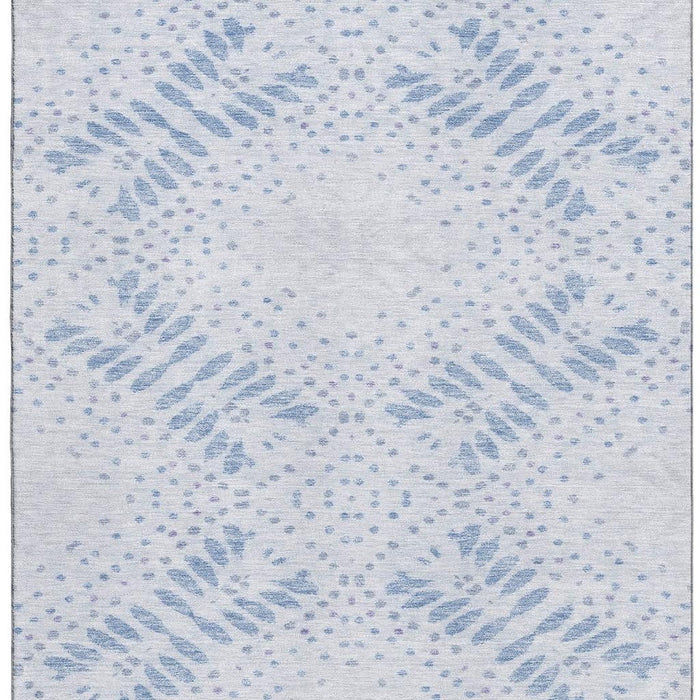 10' X 14' Floral Washable Area Rug With UV Protection - Blue / Ivory