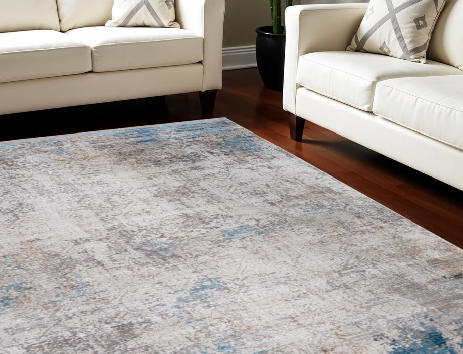 7' X 10' Industrial Abstract Power Loom Area Rug With Fringe - Ivory