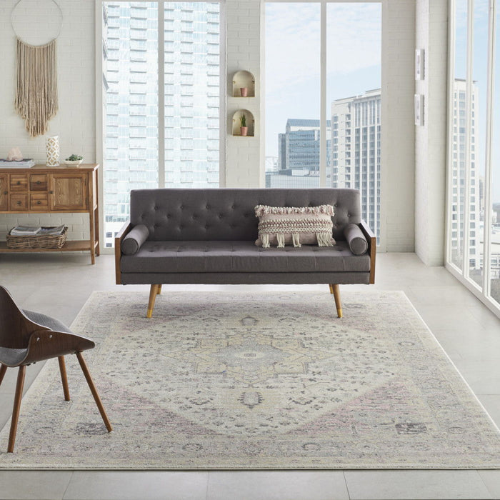 9' X 12' Floral Medallion Distressed Area Rug - Ivory