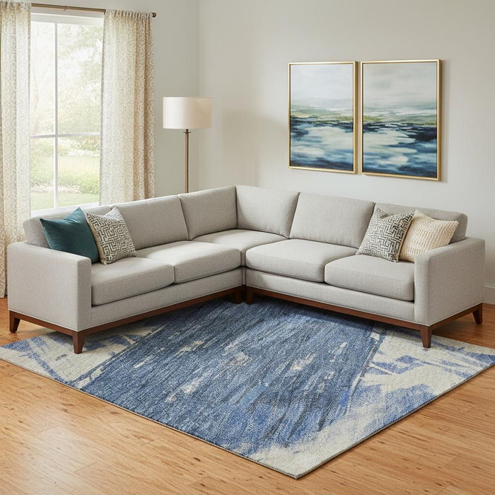 10' X 14' Abstract Washable Area Rug With UV Protection (697908) - Navy Blue / Green / Ivory