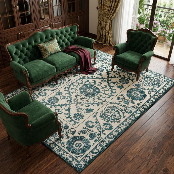 7' X 9' Tribal Washable Area Rug With UV Protection (610067) - Beige / Blue