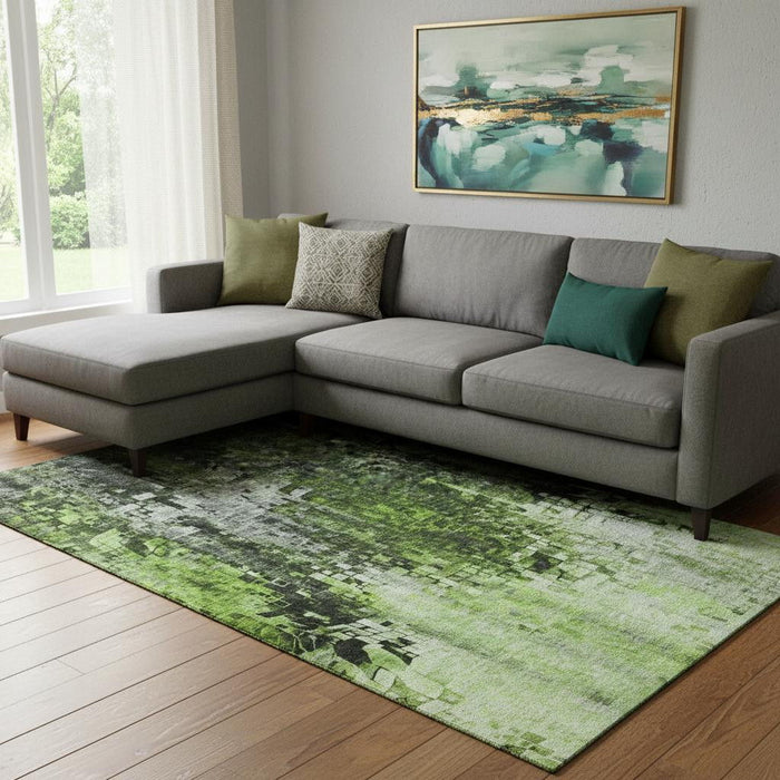 9' X 12' Abstract Washable Area Rug With UV Protection (650253) - Green / Gray