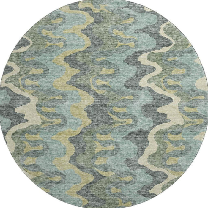 8' Abstract Washable Round Rug With UV Protection - Sage And Beige
