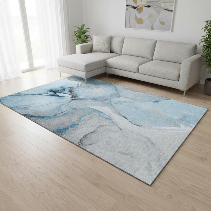 9' X 12' Abstract Washable Area Rug With UV Protection (646821) - Blue / Gray / Ivory