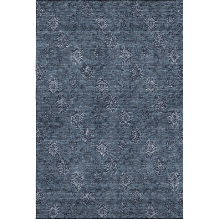 10' X 14' Floral Washable Area Rug With UV Protection - Blue And Ivory